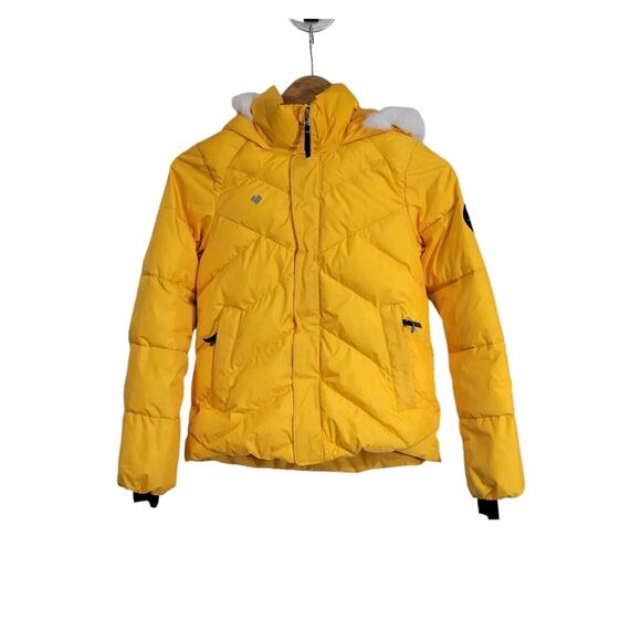 Obermeyer Yellow Hooded Parka Ski Snowboard Jacket Winter Coat Teen Medium 10/12